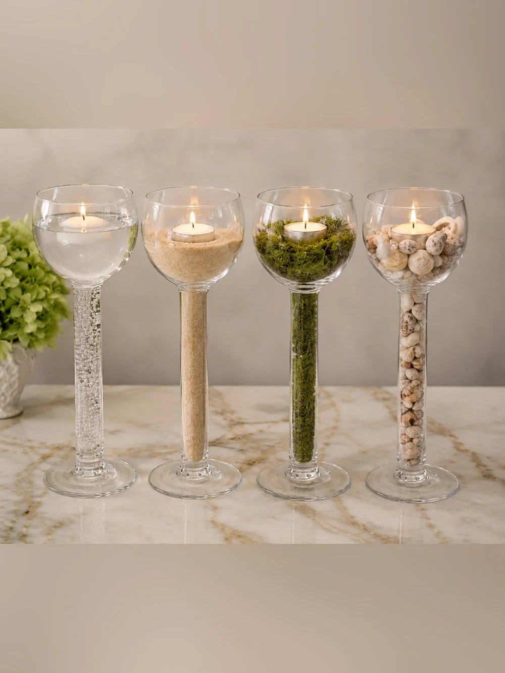 Crate&Barrel Tall Hollow Stem Glass Floating Candle Holders Pair